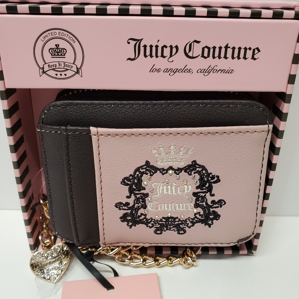 Juicy Couture Dusty blush Heritage small square credit card wallet in a gift Box